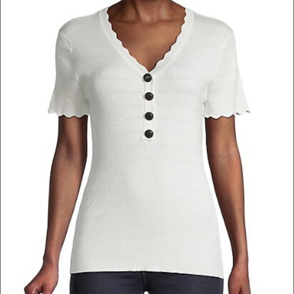Karl Lagerfeld Paris Scalloped Ribbed Sweater